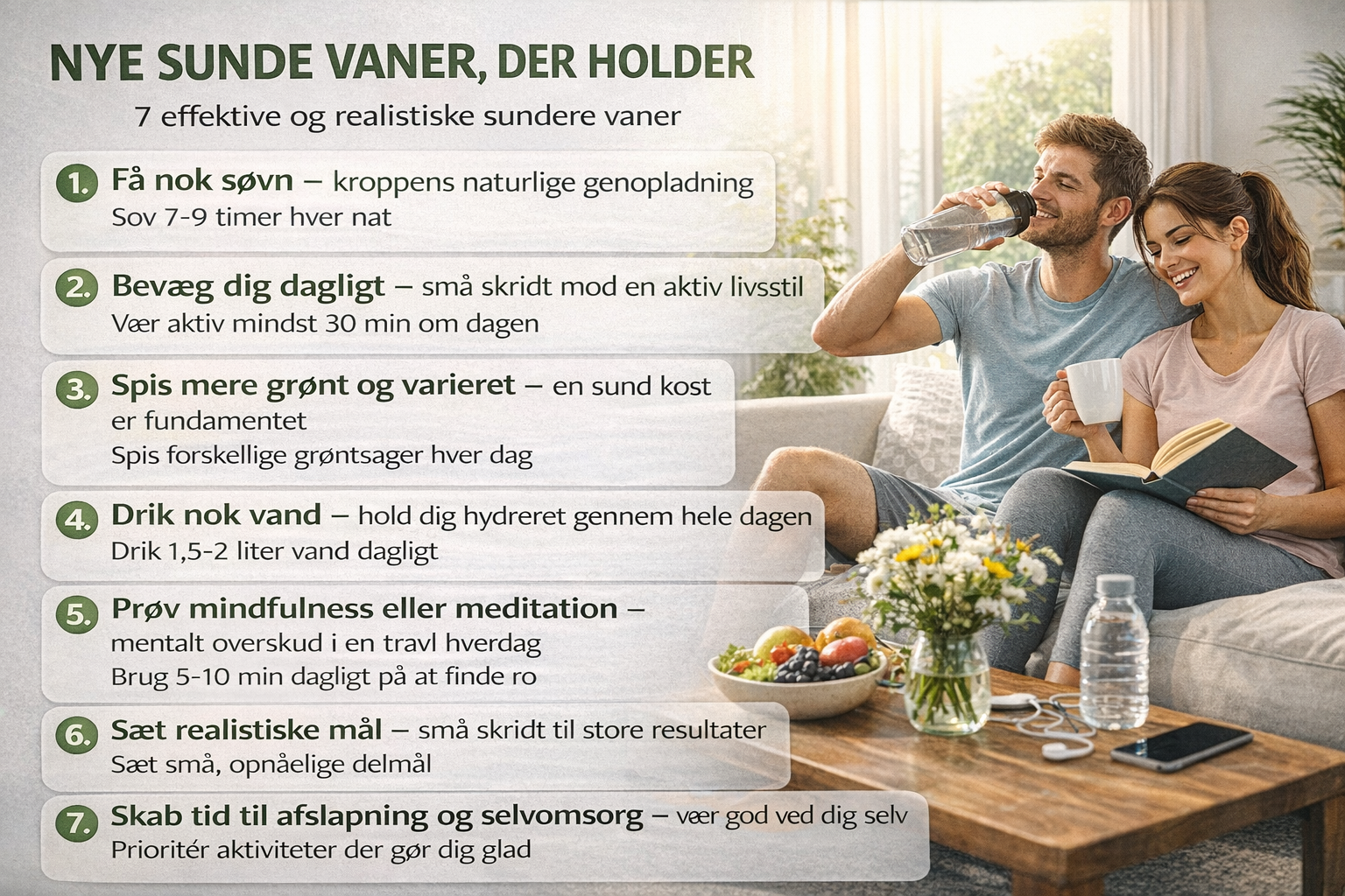 7 sunde vaner at indføre for et bedre helbred og velvære samt til at give mere energi i hverdagen
